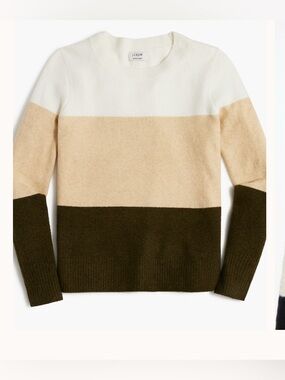J. Crew Factory Women's Colorblock Crewneck Sweater in Ivory, Beige & Olive